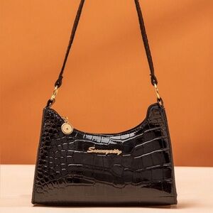 Simplicity Black Croc-Textured Shoulder Bag